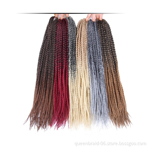 Colorful Crochet Hair Ombre Box Braids 24 Inch Braided Hair Pre-stretched Synthetic Hair Extension Braids for Women